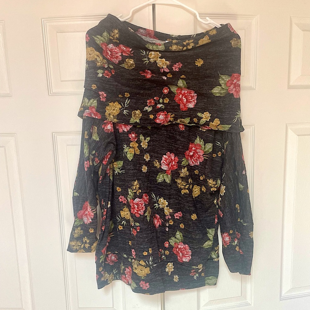 Love Kuza Cowl Neck Floral Sweater XL